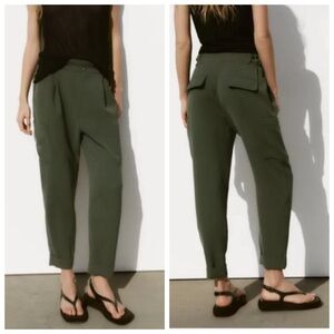 Zara Olive Green Cropped Cargo-Style Ankle Pants